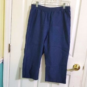 Dark Chambray Nautical Grañy Casual Cropped Straight Leg Pull-On Pants S